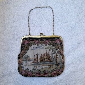 Vintage Scenic Tapestry Mini Bag with Chain